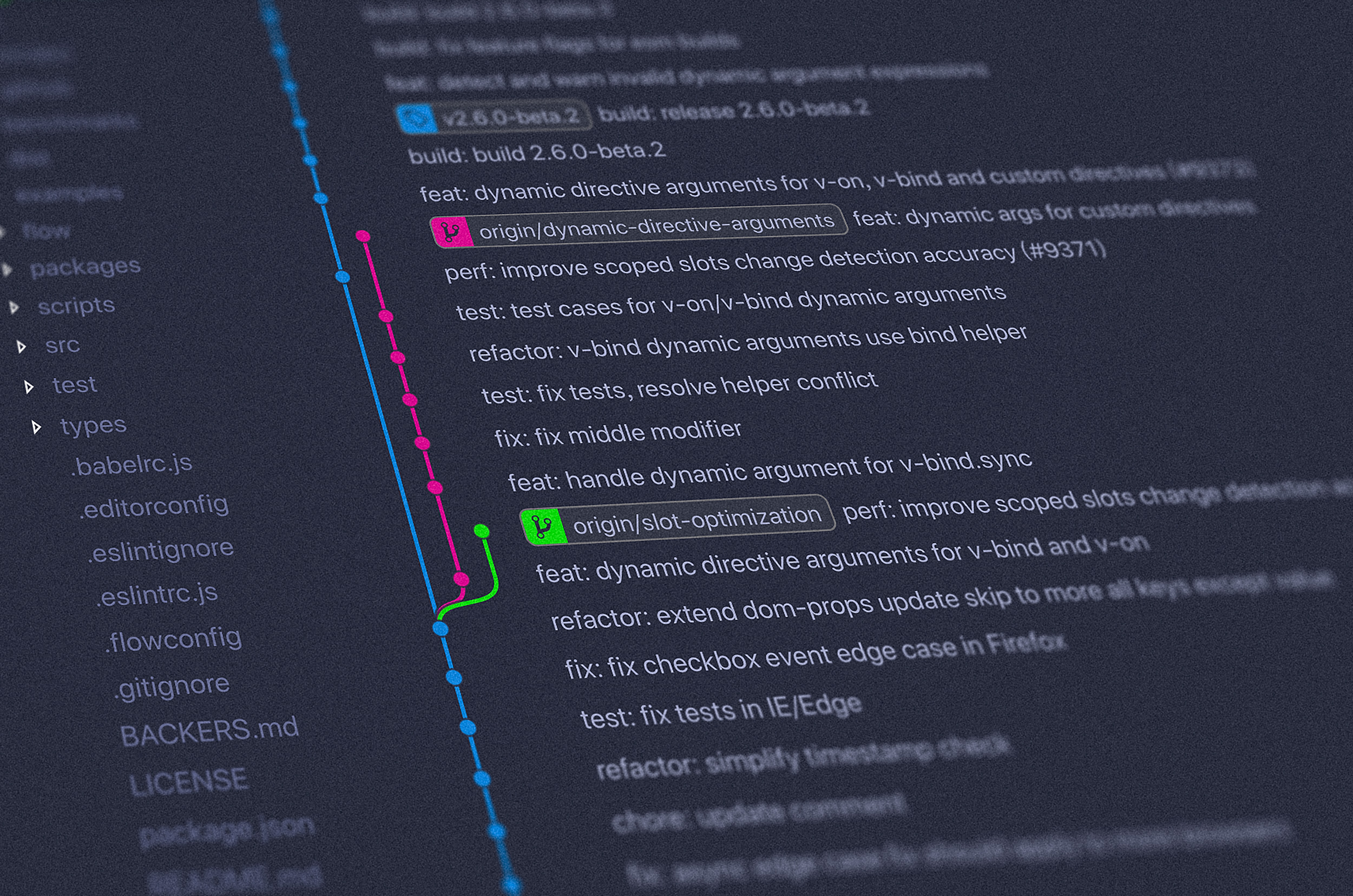 Git Flow em uma tela de notebook escura.